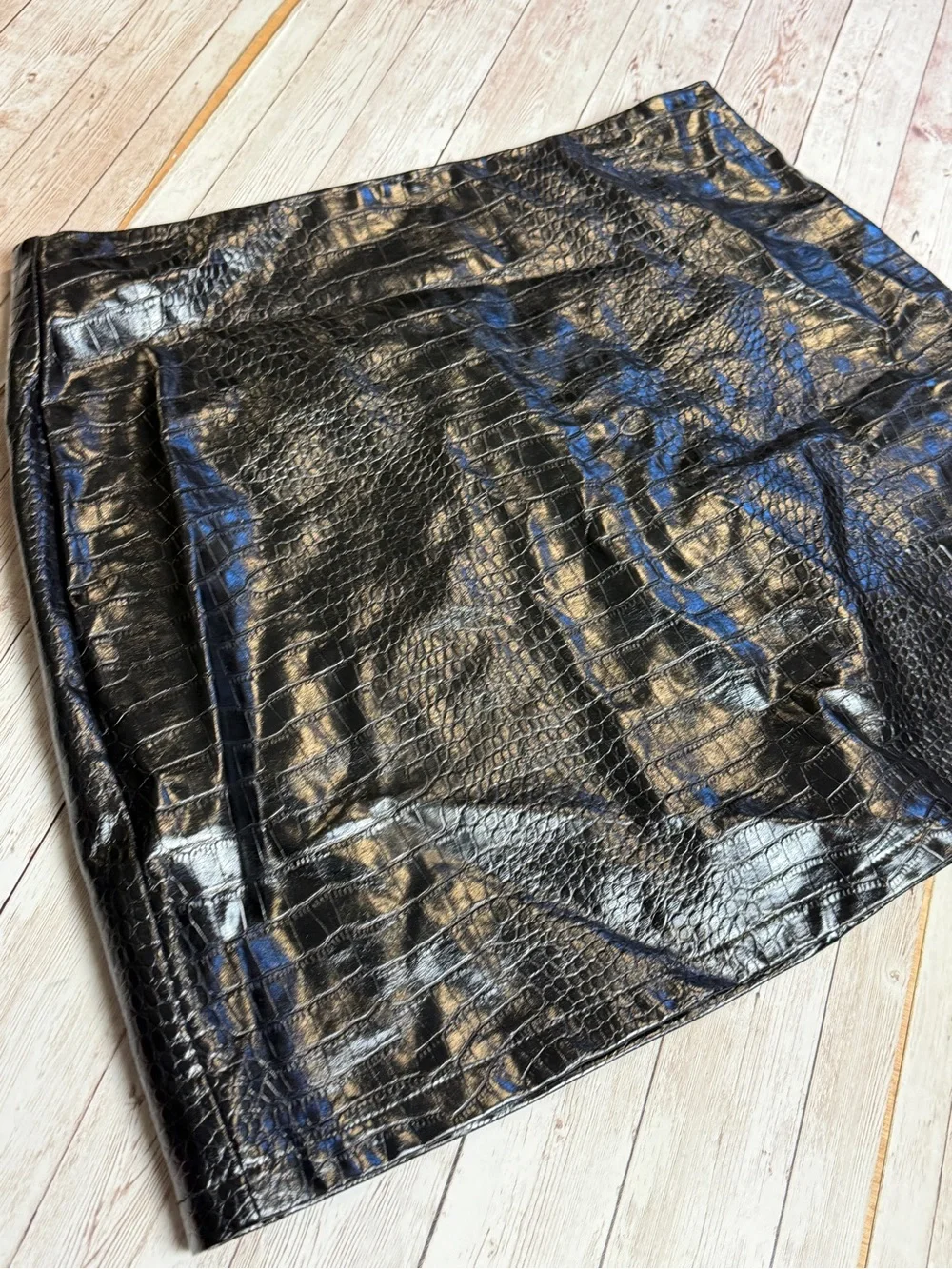 Bar III Black Faux Croc Mini Skirt - Picture 3 of 8
